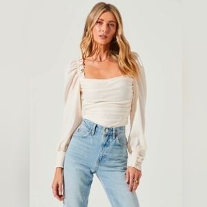 ASTR The Label Puff Sleeve Square Neck Top Sz M